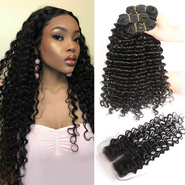 Tissage Deep Wave - Lot De 3 Mèches avec Closure