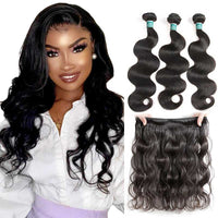 Tissage bésilien Body Wave - Lot de 3 mèches avec 13x4 Frontal
