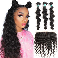 Tissage Loose Wave - Lot De 3 Mèches avec Closure