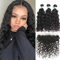 Tissage bresilien Water Wave - Lot De 3 Mèches avec 13*4 Lace Frontal