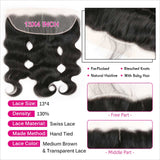 Tissage bésilien Body Wave - Lot de 3 mèches avec 13x4 Frontal