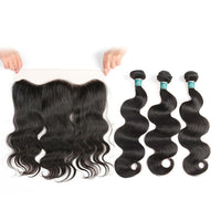 Tissage bésilien Body Wave - Lot de 3 mèches avec 13x4 Frontal