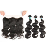 Tissage bésilien Body Wave - Lot de 3 mèches avec 13x4 Frontal